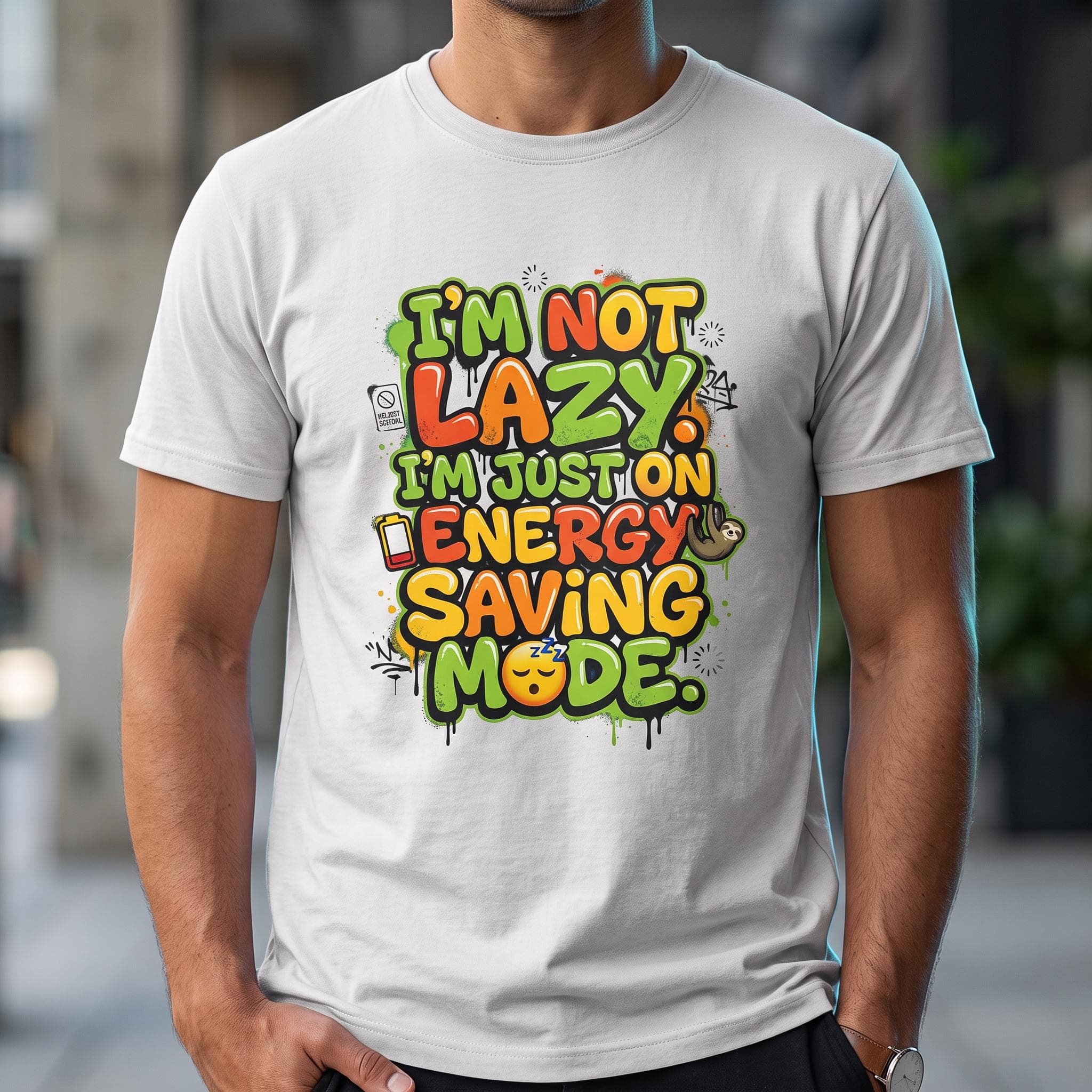 I'm Not Lazy Just On Energy Saving Mode T-Shirt, Funny Sloth Shirt, Sarcastic Quote Tee, Casual Graphic Shirt for Men Women, Relaxed Gift